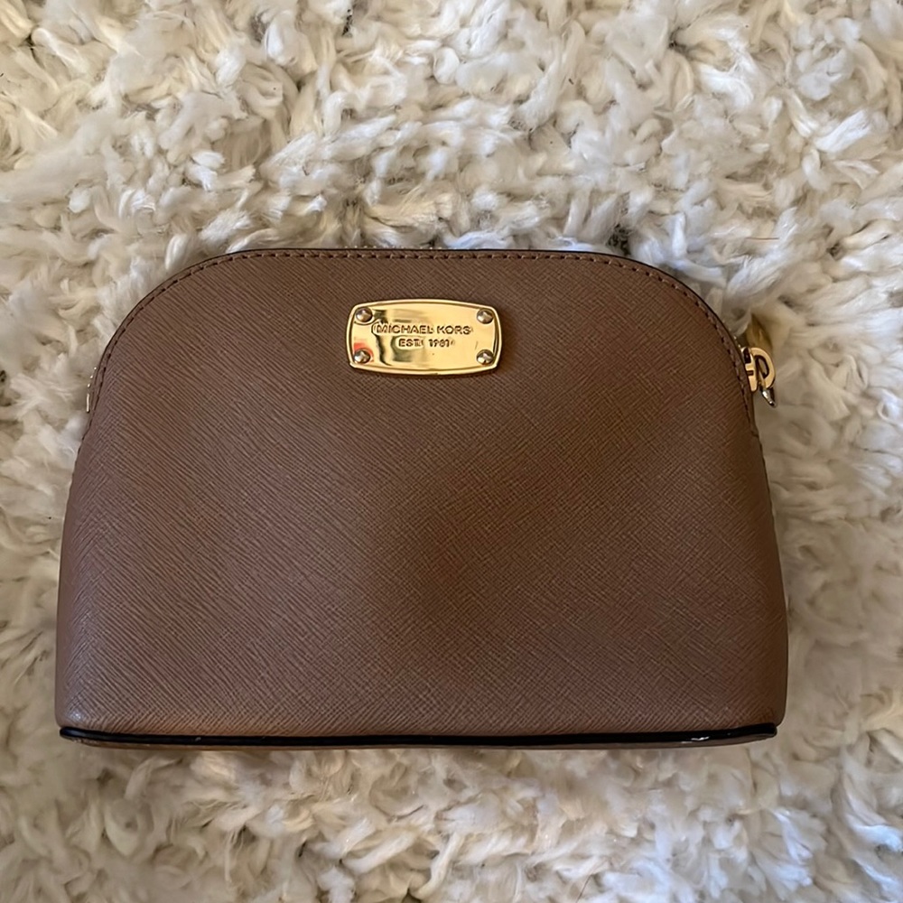 Michael Kors tan makeup pouch